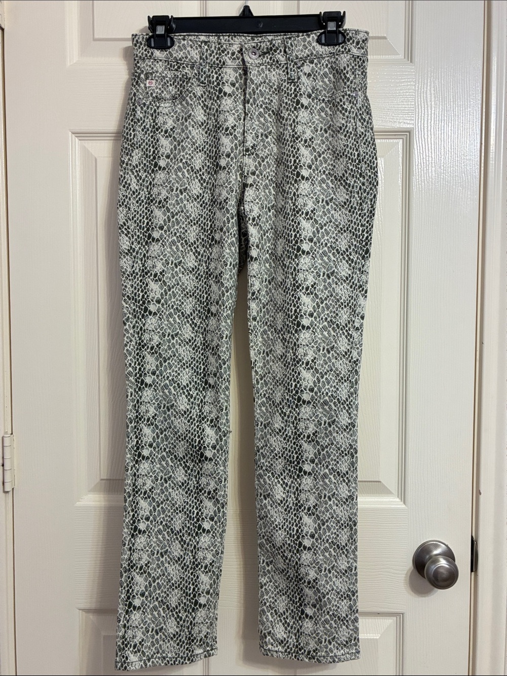 AG Adriano Goldschmied Snake-Print Straight-Leg Pants - Dark green & White